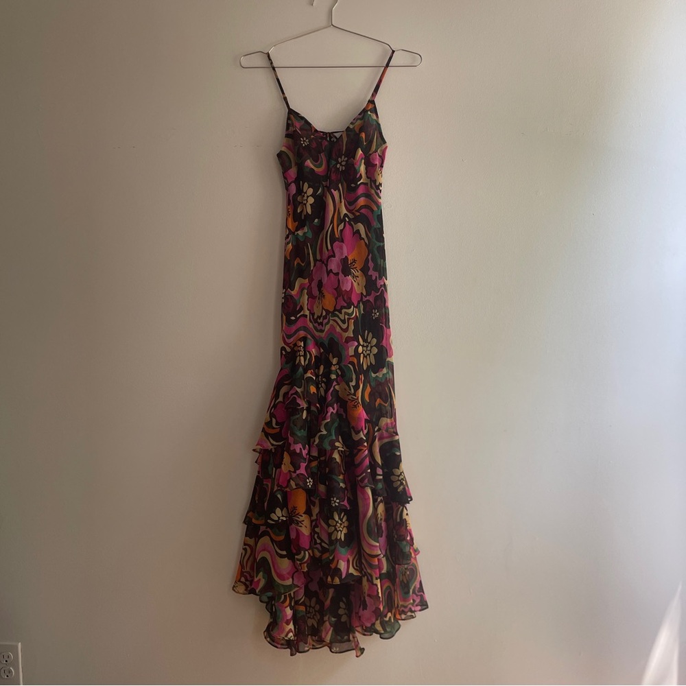 Misa Los Angeles Pink & Orange Floral Maxi Slip Dress